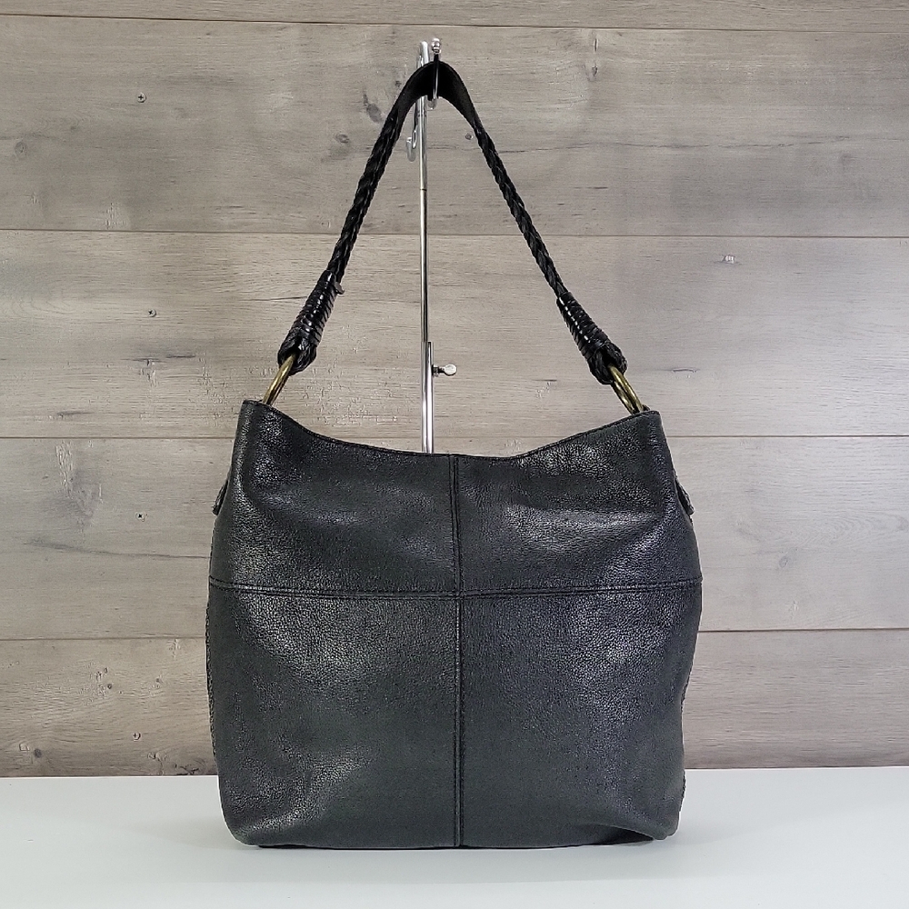 Lucky Brand Classic Black Pebble Leather Hobo Shoulder Bag
